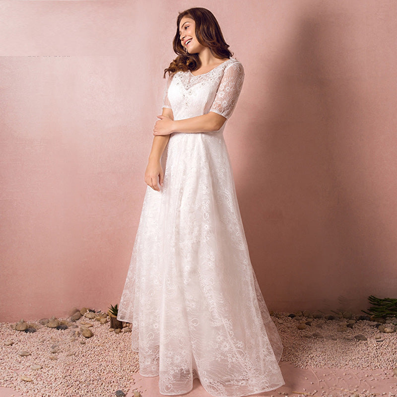 [Plus Size] Illusion Sweetheart Over Lace Wedding Dress