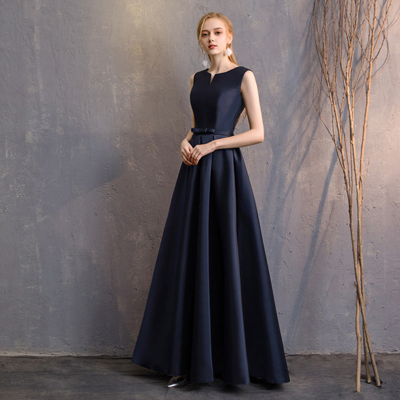 Sleeveless V Cut Satin Navy Blue Bridesmaid Dresses Navy Blue / L/ N12 Sleeveless V Cut Satin Navy Blue Bridesmaid Dresses Navy Blue / L/ N12