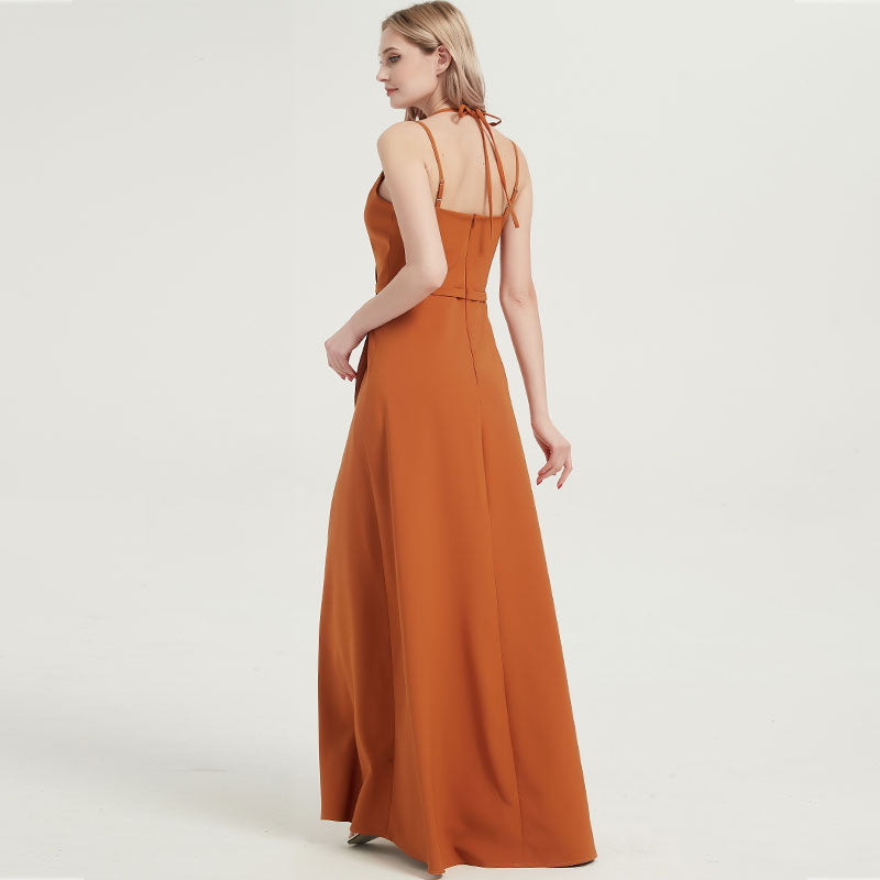 Burnt Orange V-neckline Straps Long Bridesmaid Dresses NZ Bridal Burnt Orange V-neckline Straps Long Bridesmaid Dresses NZ Bridal