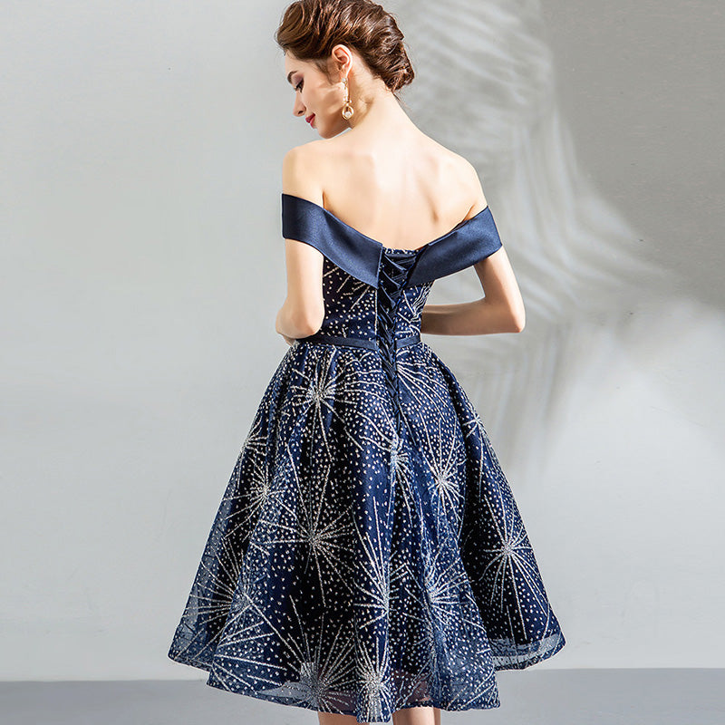 starry night semi formal dress Navy Starry Night With Shawl High Site Prom Dresses, CP0691 US6 / As Pic
