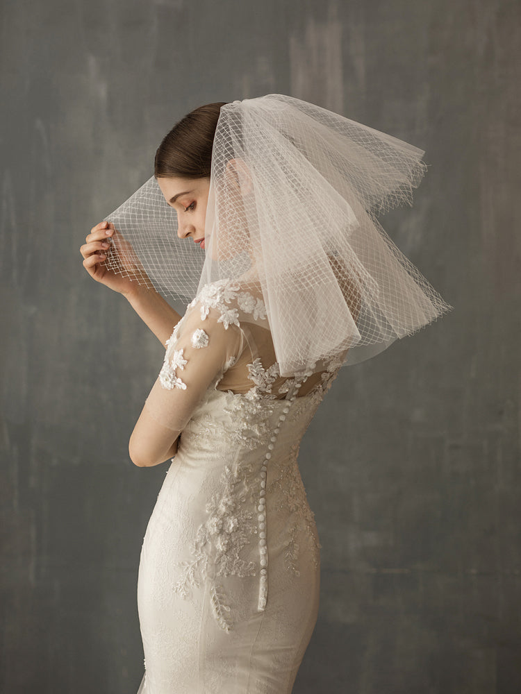 Vintage Fluffy Short Mesh Bridal Veil with V623xmj