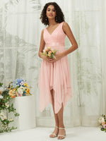 Lace Chiffon V Neck Sleeveless Irregular Hemline Midi Length Empire Bridesmaid Dress Evie