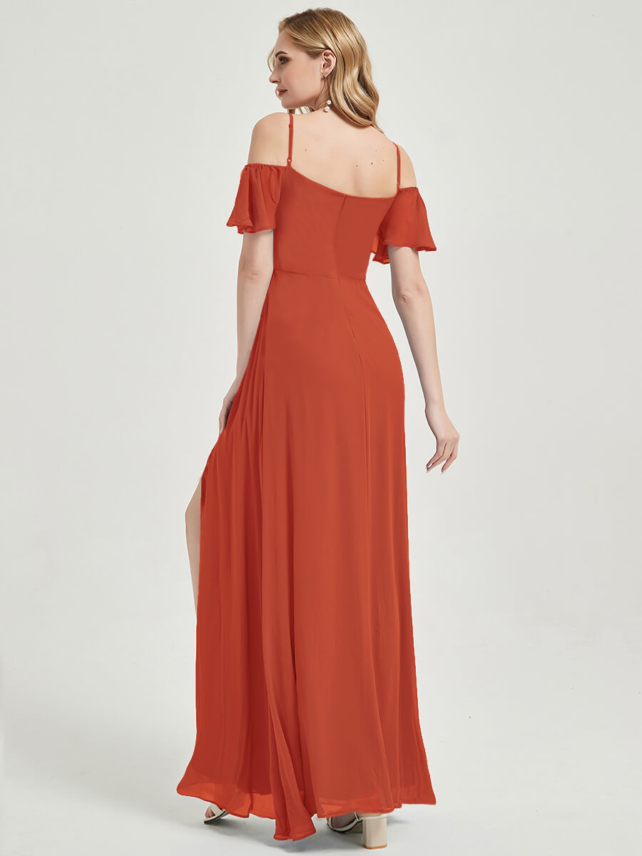 Burnt Orange Plus Size Split Bridesmaid Dress-Sue