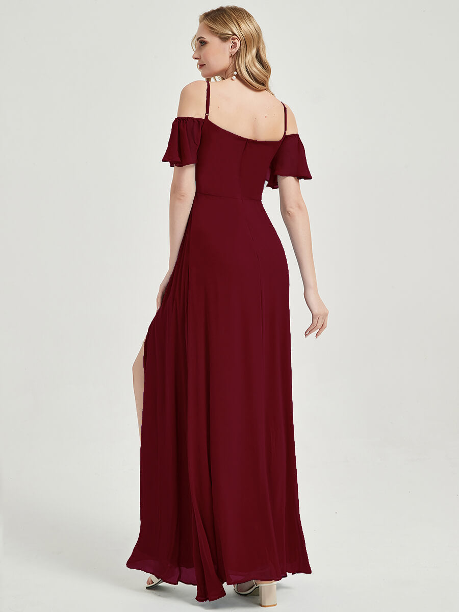 Burgundy Plus Size Split Bridesmaid Dress-Sue