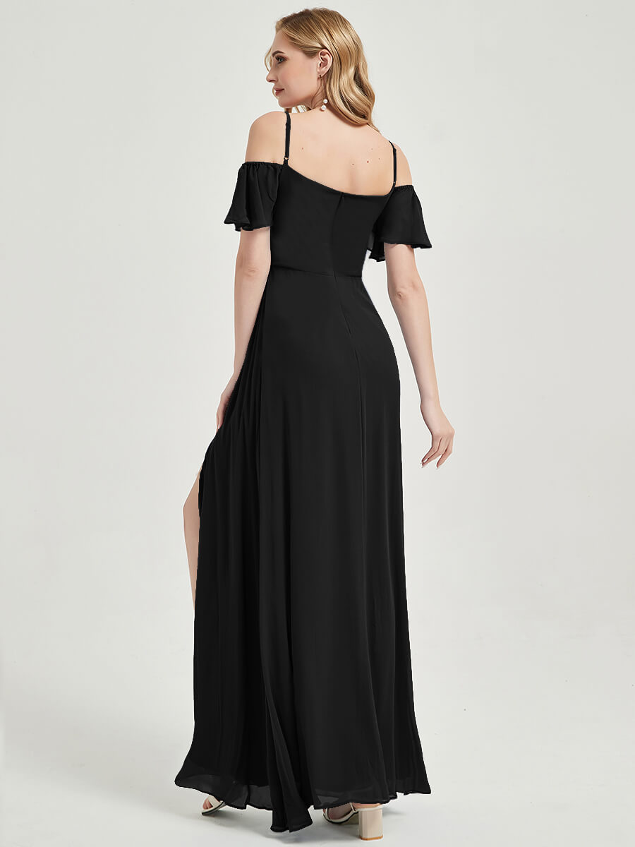 Black Plus Size Split Bridesmaid Dress-Sue