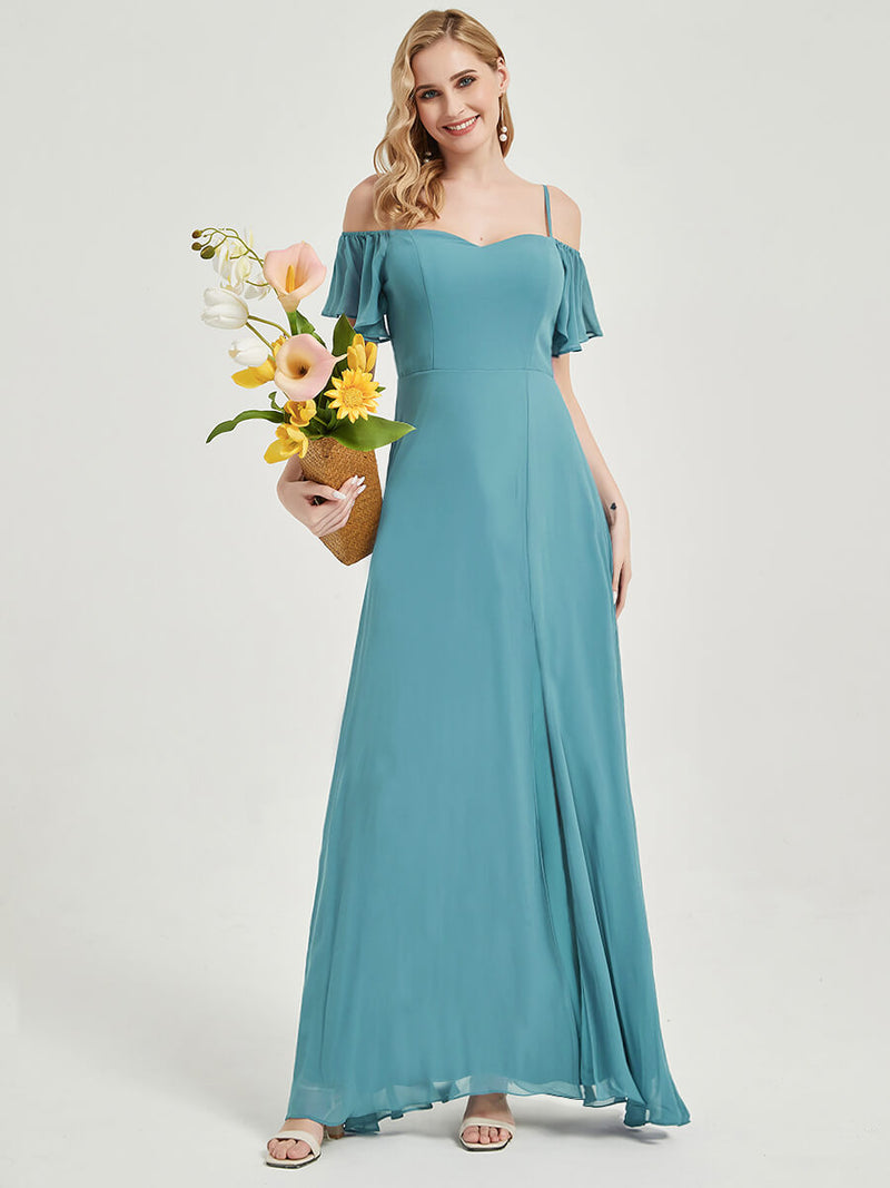 Dusty Blue Plus Size Split Bridesmaid Dress-Sue