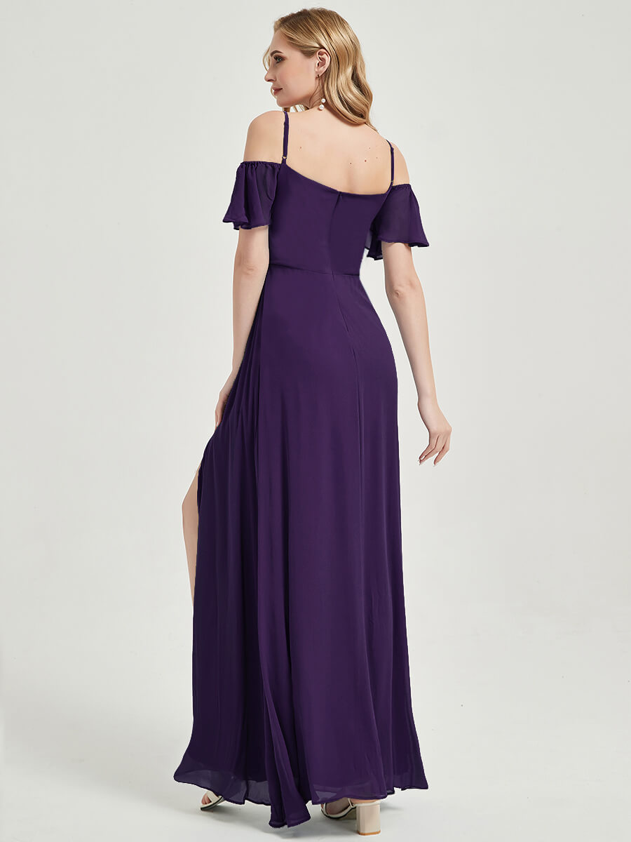 Dark Purple Plus Size Split Bridesmaid Dress-Sue