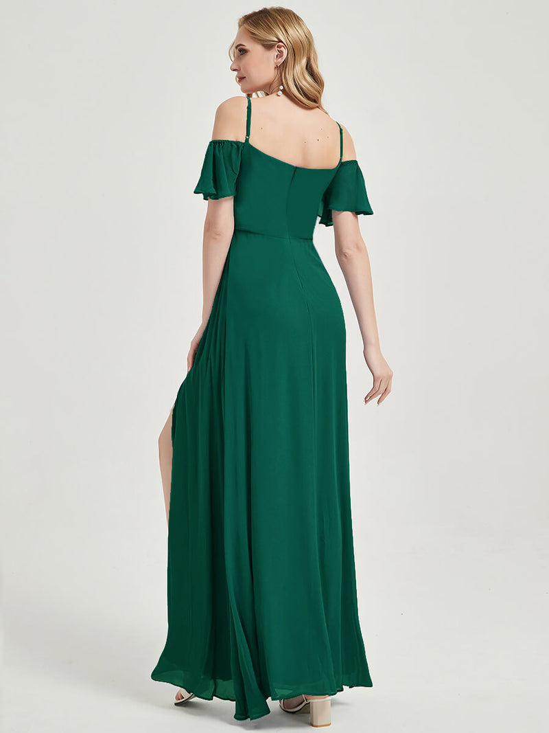Emerald Green Deep V Neckline Split Bridesmaid Dress-Sue