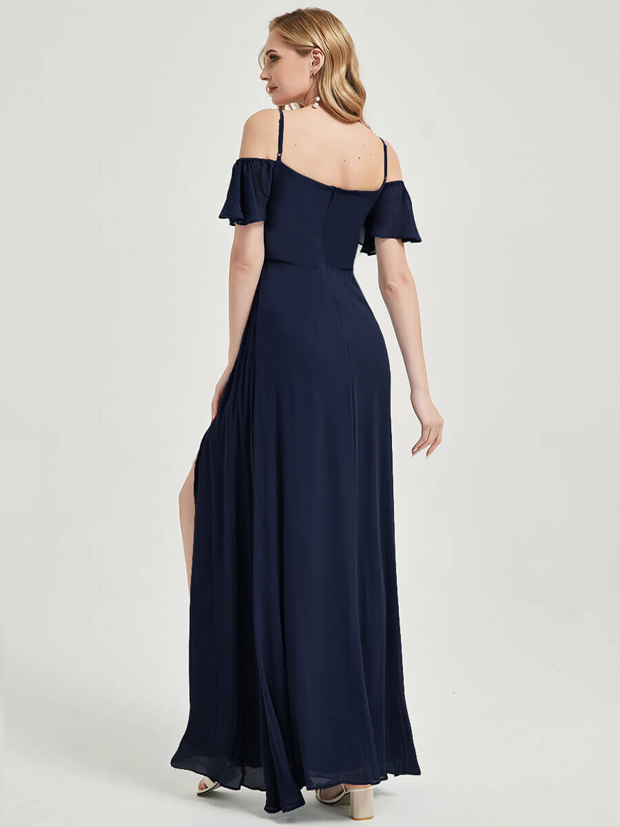 Navy Blue Plus Size Split Bridesmaid Dress-Sue