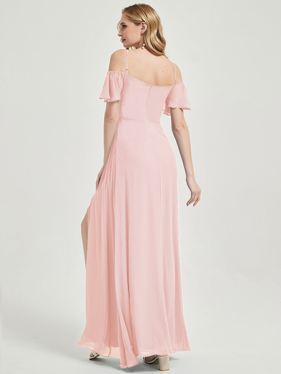 Pink Plus Size Split Bridesmaid Dress-Sue