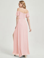 Pink Deep V Neckline Split Bridesmaid Dress-Sue