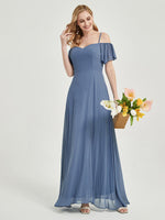 Navy Blue Spaghetti Straps A-Line Bridesmaid Dress With High Split