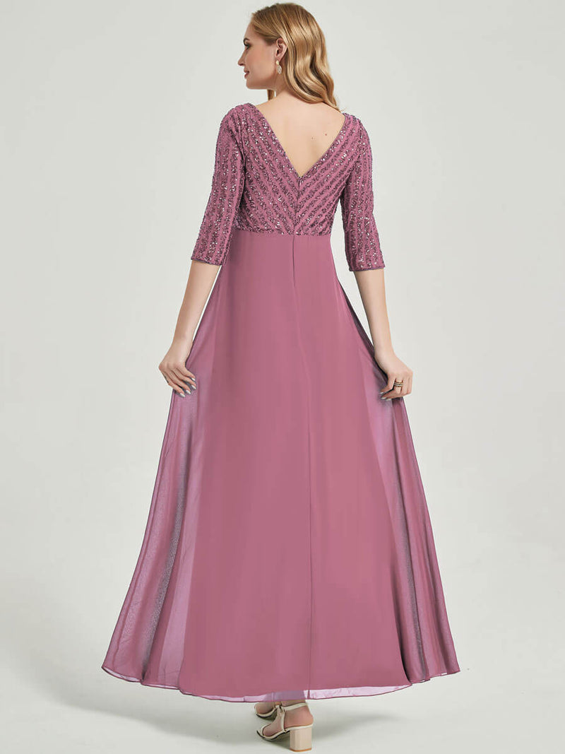 Sequined gown with sleeves Formal Dress-Lowa