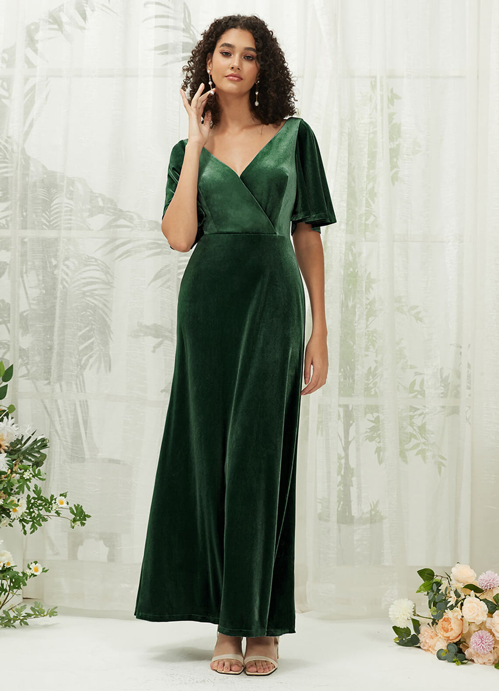Emerald Green Velvet Bridesmaid Dress Wren for Women from NZ