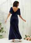 Navy Blue Velvet Bridesmaid Dress Wren for Women
