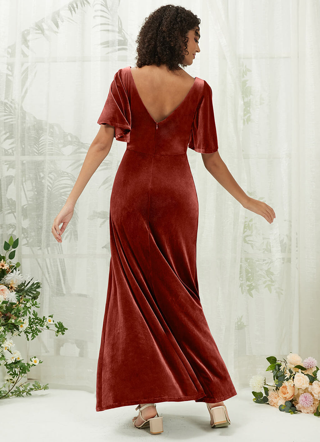 Rusty Red Velvet V Neck Floor Length Bridesmaid Dress Wren for Women from NZ Bridal