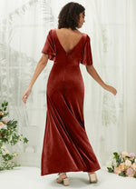 Rusty Red Velvet V Neck Floor Length Bridesmaid Dress Wren from NZ Bridal