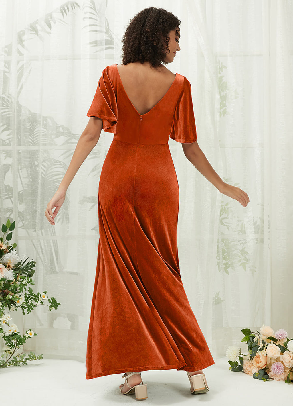 Terracotta Velvet V Neck Floor Length Bridesmaid Dress Wren for Women from NZ Bridal