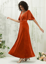 Terracotta Velvet V Neck Backless Floor Length Bridesmaid Dress Wren for Women From NZ Bridal