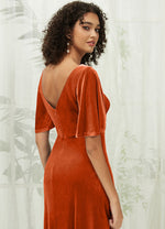 Terracotta Velvet V Neck Backless Floor Length Bridesmaid Dress Wren for Women