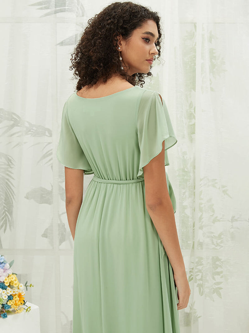 Stretchy V-Neck Short Sleeves  Floor Length Bridesmaid Dress Mila