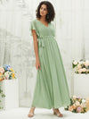 V-Neck Short Sleeves Stretchy Floor Length Dress Mila