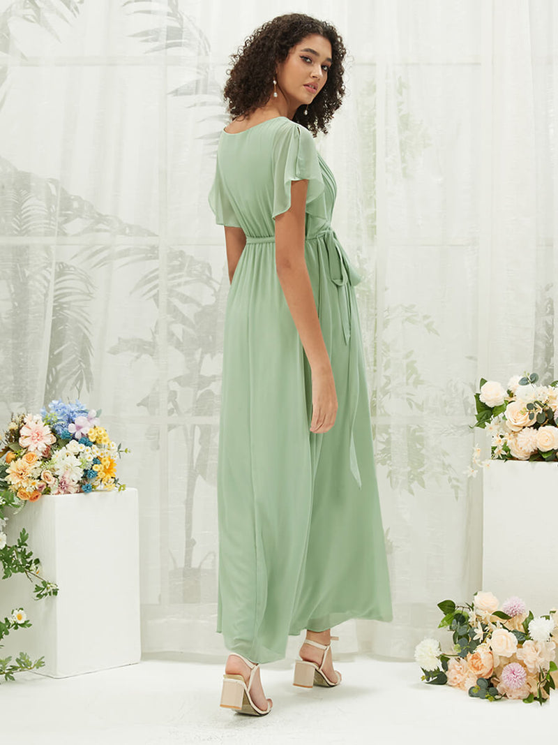 Mila V-Neck Short Sleeves Stretchy Floor Length Bridesmaid Dress 