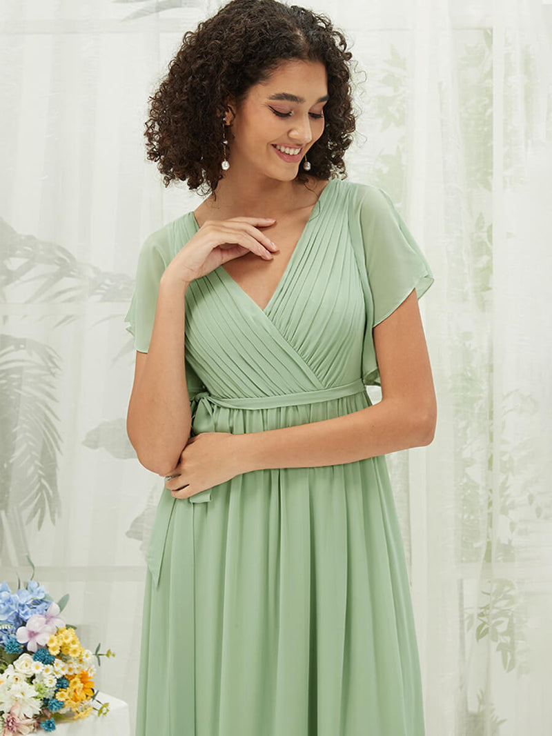  Short Sleeves  V-Neck Stretchy Floor Length Bridesmaid Dress Mila