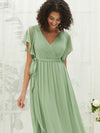 V-Neck Short Sleeves Stretchy Floor Length Formal Dress Mila