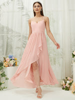 Chiffon Slit High Low Sweetheart Straps Pleated Flowy Bridesmaid Dress Esme