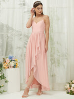 Chiffon Slit High Low Sweetheart Straps Pleated Flowy Bridesmaid Dress for Women Esme From NZ Bridal