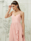 Chiffon Slit High Low Sweetheart Straps Pleated Flowy Bridesmaid Dress for Women-Esme From NZ Bridal