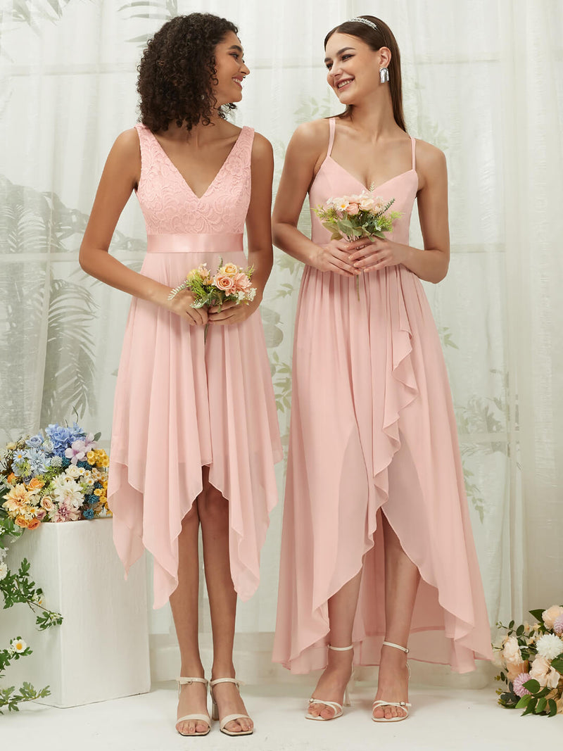 Chiffon Slit High Low Sweetheart Straps Pleated Flowy Bridesmaid Dress for Women Esme with Evie From NZ Bridal