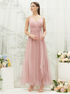 Dusty Pink Tulle Sleeveless Straps Floor Length Flowy Wrap Bridesmaid Dress Yedda