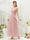 Dusty Pink Tulle Wrap Sleeveless Straps Floor Length Flowy  Bridesmaid Dress Yedda