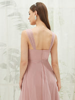 Dusty Pink Tulle Sleeveless Straps Floor Length Flowy Wrap Bridesmaid Dress Floor Length Yedda