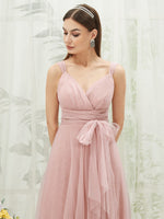Dusty Pink Tulle Sleeveless Straps Floor Length Flowy Wrap Floor Length Bridesmaid Dress Yedda