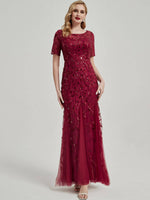 Sequin Tulle With Sheer Sleeves Evening Dress