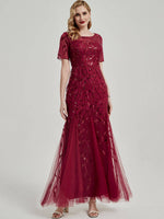 Elegant Sequin Tulle With Sheer Sleeves Flattering Mermaid Evening Dress