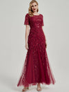 Short Sleeves Sequin Lace Tulle Mermaid Evening Dress Fishtail Formal Gown