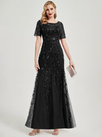 Black Sequin Tulle Mermaid Evening Dress-Nomi