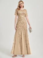 Champagne Sequin Tulle Mermaid Evening Dress-Nomi