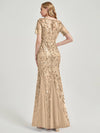 Sheer Round Neckline With shimmery leave design Mermaid Evening Dress