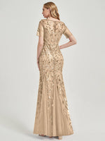 Sheer Round Neckline With shimmery leave design Mermaid Evening Dress