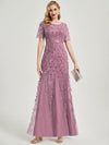 Dusty Rose Sequin Tulle Mermaid Evening Dress-Nomi