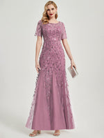 Dusty Rose Sequin Tulle Mermaid Evening Dress-Nomi
