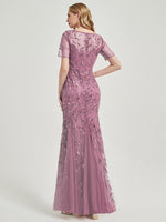 Sheer Round Neckline With shimmery leave design Mermaid Evening Dress