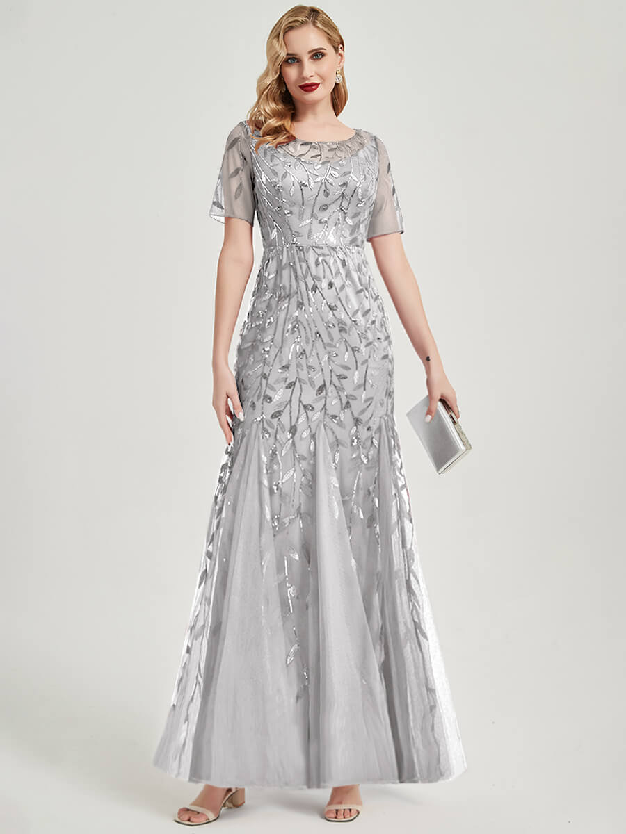 Gray Sequin Tulle Mermaid Evening Dress-Nomi