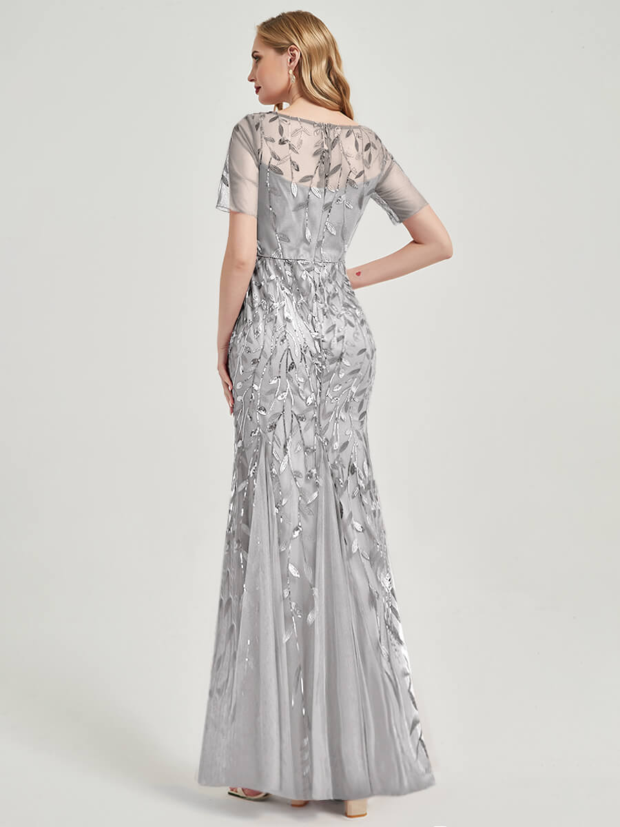 Gray Sequin Tulle Mermaid Evening Dress-Nomi