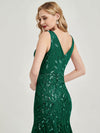 Emerald Green Leaves V-Neck Tulle Sequined Floor Length Formal Dress